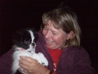 Judy Frey and her black and white japanese chin male